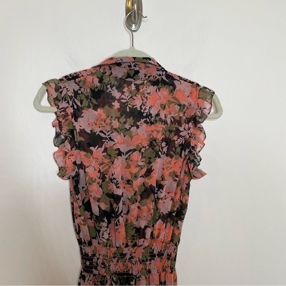 Misa Editha Ruffle Tiered Smocked Floral Print Midi Dress Pink Green Small - Picture 5 of 9